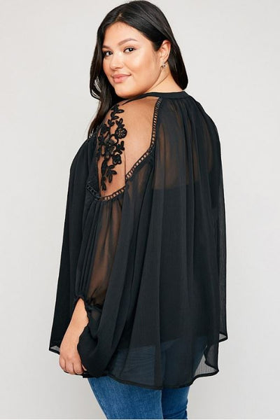 Stole Your Heart Black Lace Peasant Top