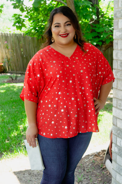 Stars On The Water Red Print Tunic Top