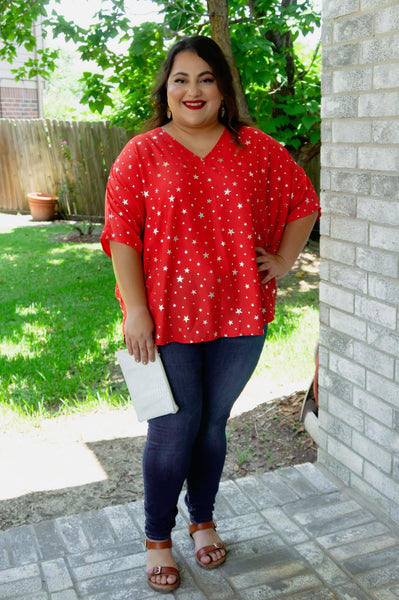 Stars On The Water Red Print Tunic Top