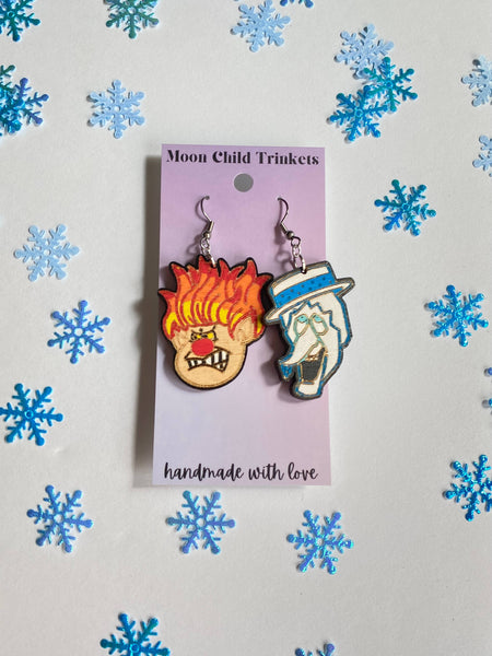 Christmas Snow Miser & Heat Miser Hand Painted Drop Earrings