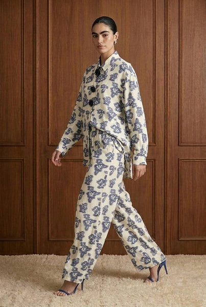 Beulah Style Floral Appliqué Shirt And Wide Leg Trouser Set