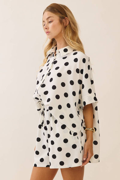 Polka Dot Short Sleeve Button-up Top