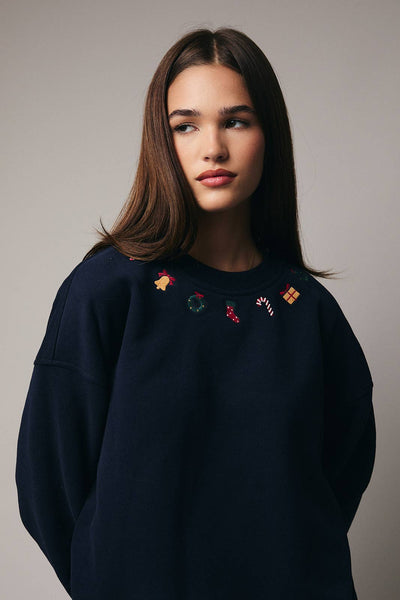 Subtle and Sweet Christmas Embroidered Collar Sweater