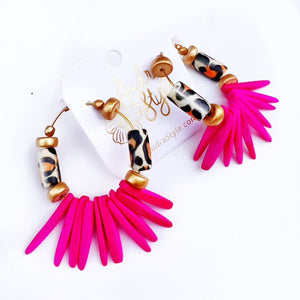 Beaded Hoop Pink & Leopard Earring