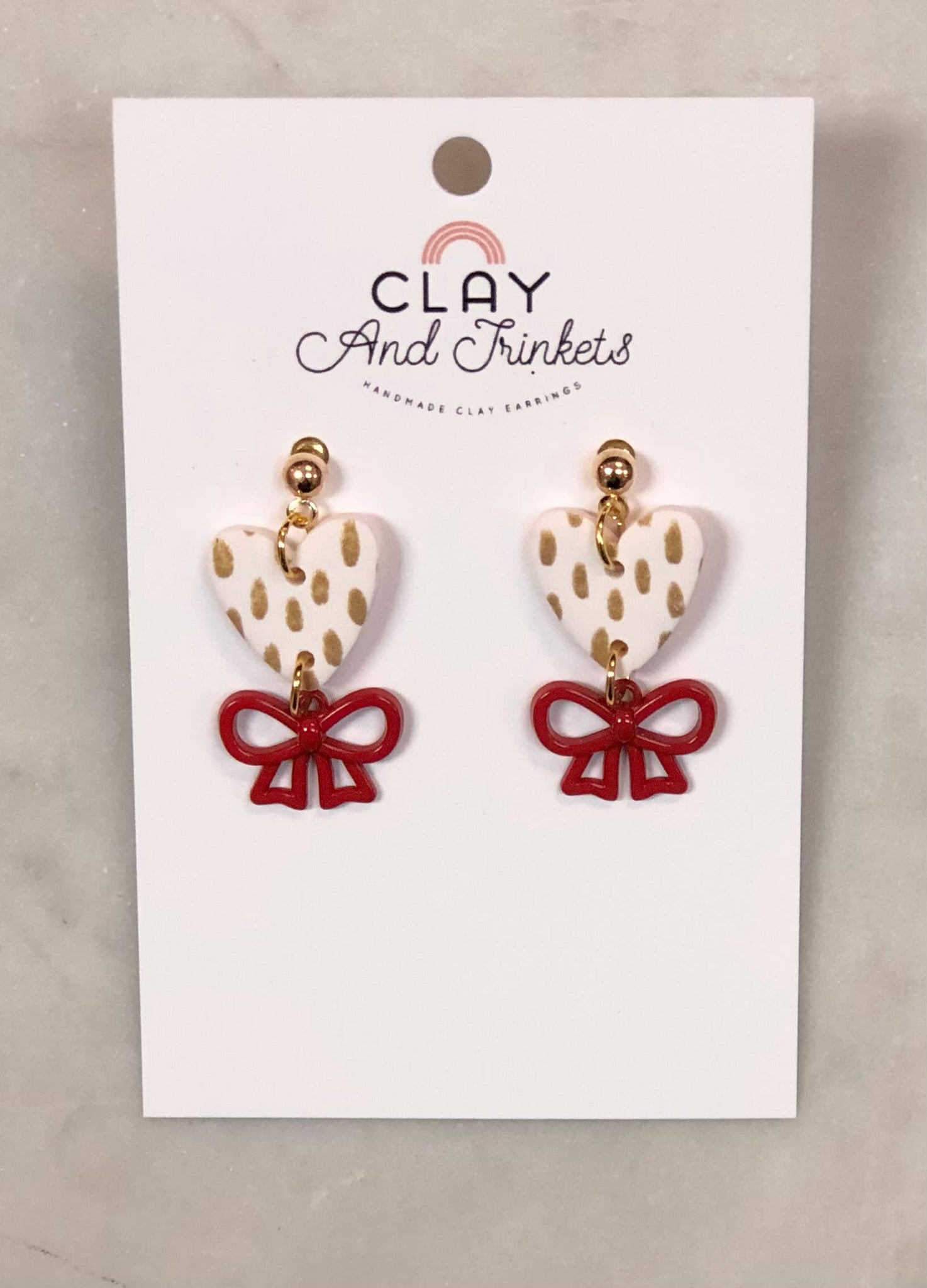 Heart Red Bow Dangle Drop Earrings