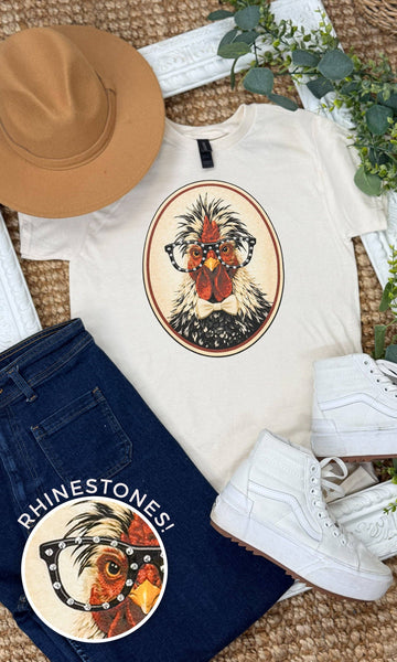 Glam Chicken Rhinestone Graphic T-Shirt