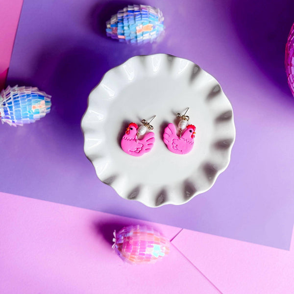 Chicken Earrings | Handmade Clay | Farm Animal