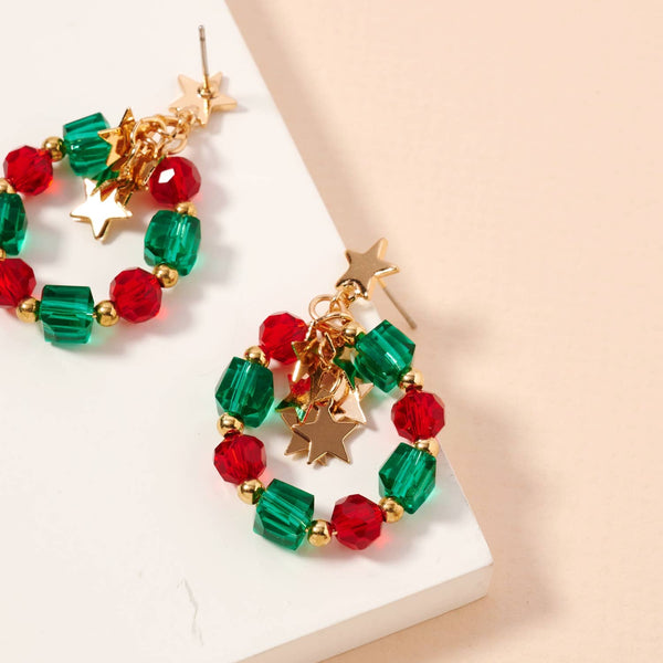 Christmas Glass Beaded Hoop Earrings