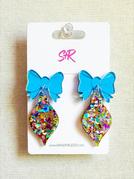 Colorful Confetti Ornament with Blue Bow