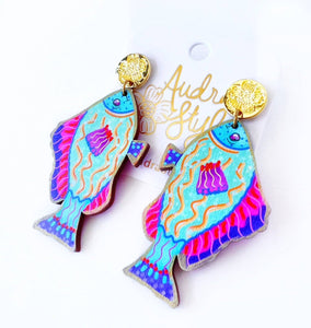 Headed to the Coast Colorful Fish Earring- Mint Green