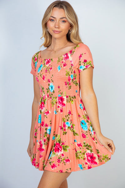 Short Sleeve Floral Print Dress
