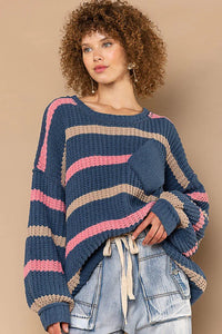 Cozy Afternoons Navy Striped Pullover Sweater