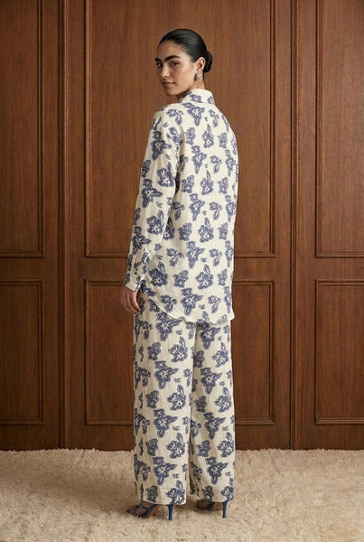 Beulah Style Floral Appliqué Shirt And Wide Leg Trouser Set