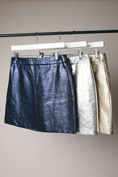 Fashionably Late Foil Faux Leather Mini Skirt