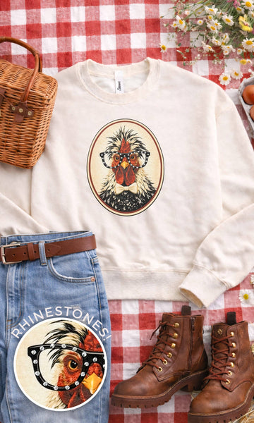 Glam Chicken Rhinestone Graphic Sweatshirt