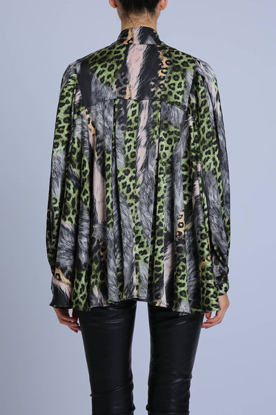 Beulah Style Leopard Printed Satin Blouse