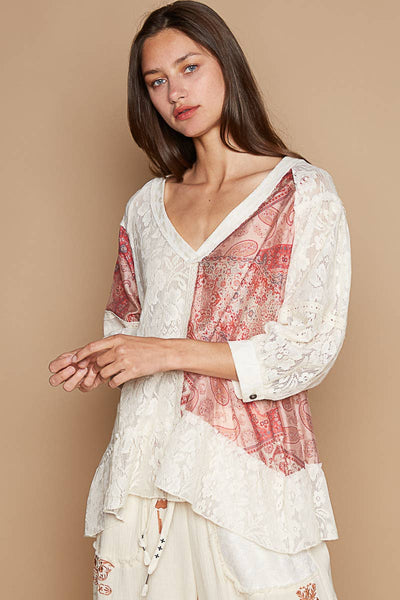 Lace & In Love Top- Red/White