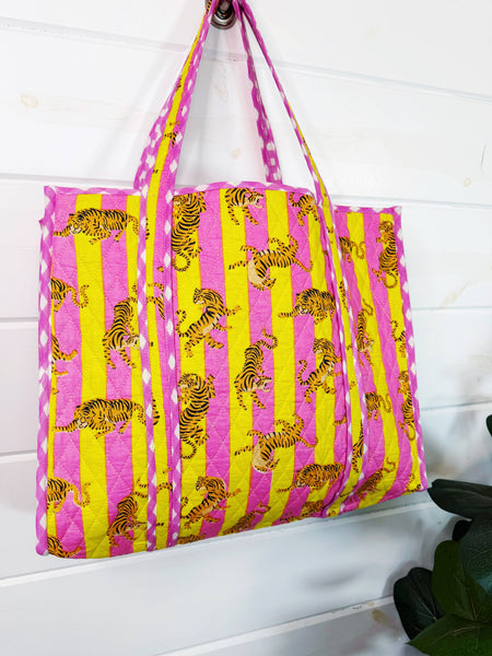 Lemonade Tiger Print Quilted Travel Tote