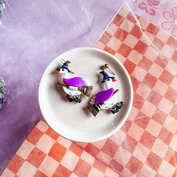 Witch Goose Clay Earrings
