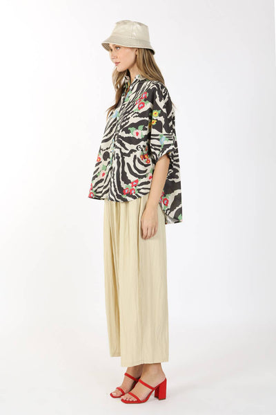 Beulah Style Oversized Zebra Button Down Top