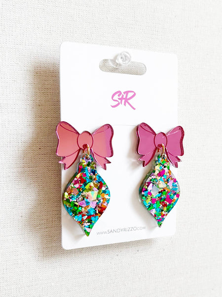 Colorful Confetti Ornament with Pink Bow