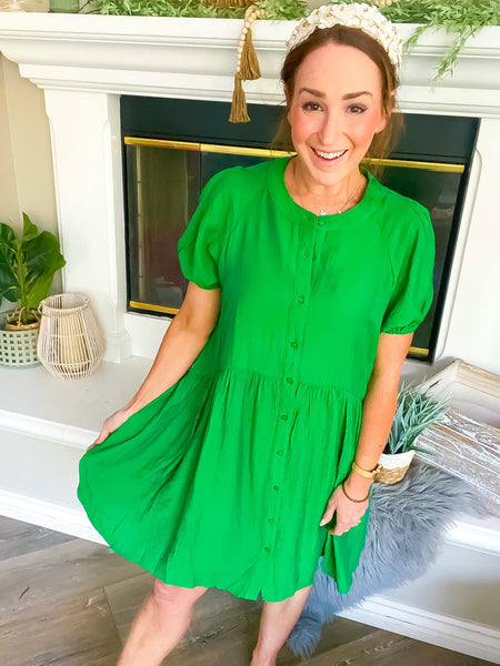 Blissful Afternoons Mini Dress- Kelly Green