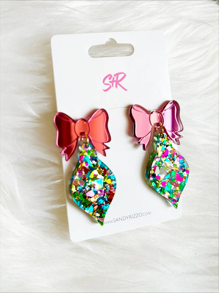 Colorful Confetti Ornament with Pink Bow