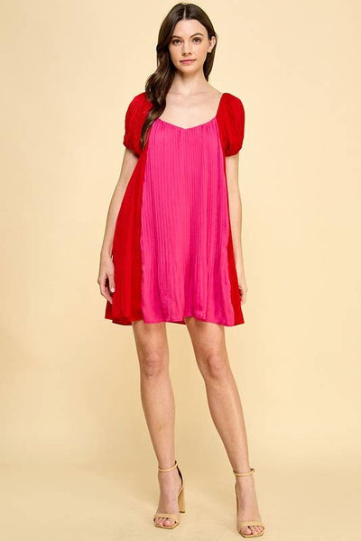 Lovely Fuchsia Color Block Dress