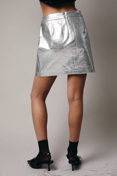 Fashionably Late Foil Faux Leather Mini Skirt