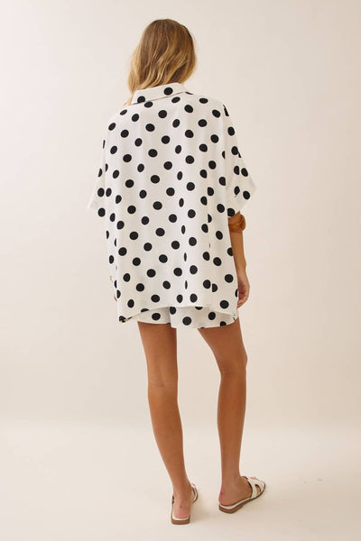 Polka Dot Short Sleeve Button-up Top