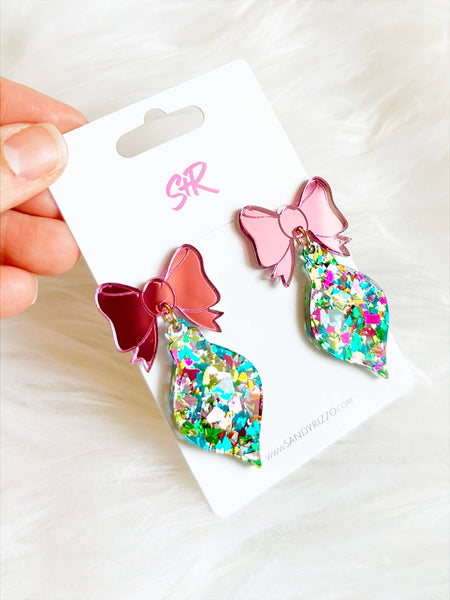 Colorful Confetti Ornament with Pink Bow