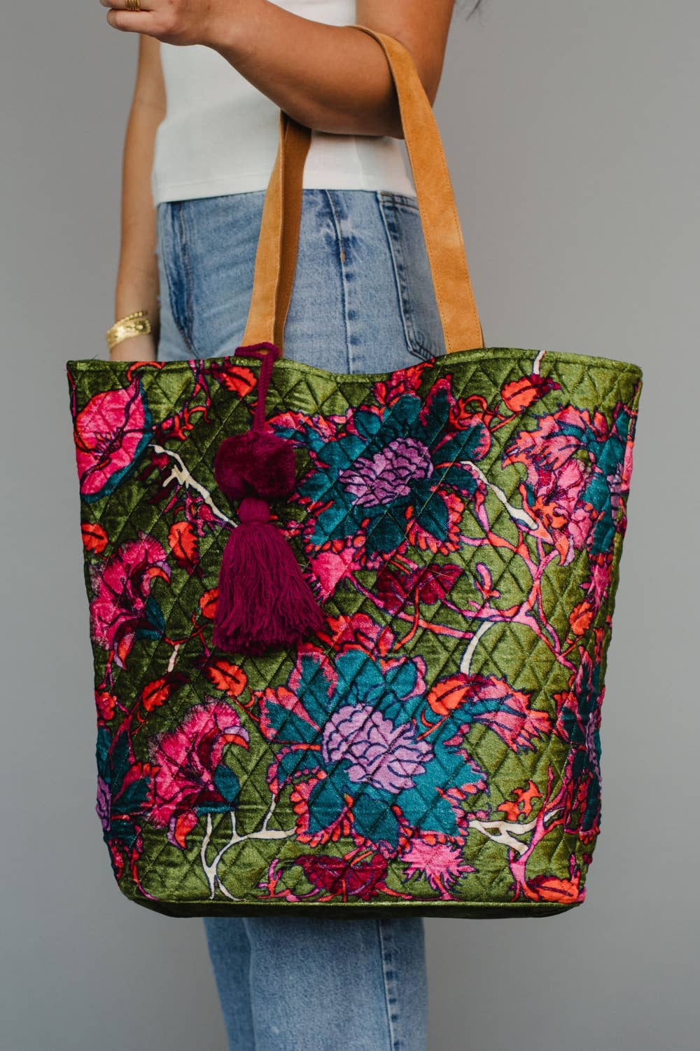 Fall Dreams Olive & Multicolored Floral Tote