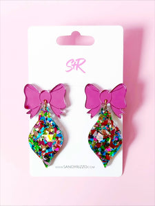 Colorful Confetti Ornament with Pink Bow