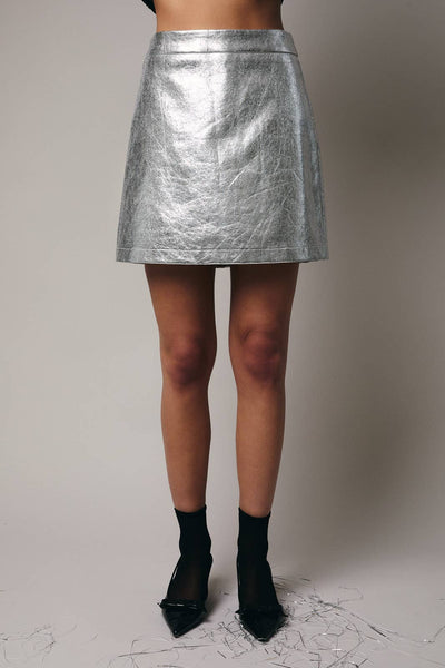 Fashionably Late Foil Faux Leather Mini Skirt