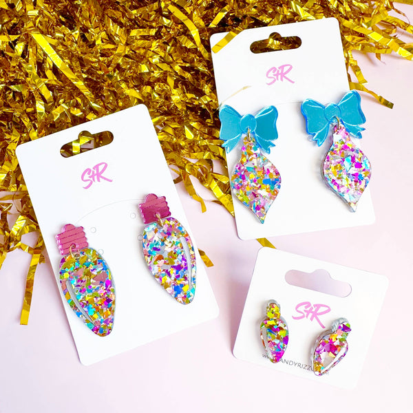 Colorful Confetti Ornament with Blue Bow