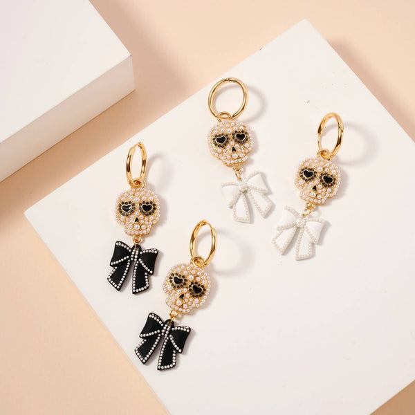 Halloween Skull Pearls Dangling Earrings