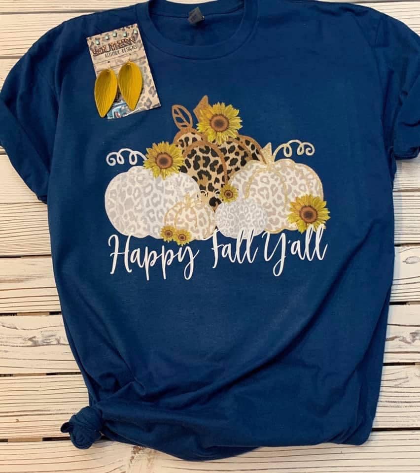 Happy Fall Y'all Leopard Pumpkins Tee