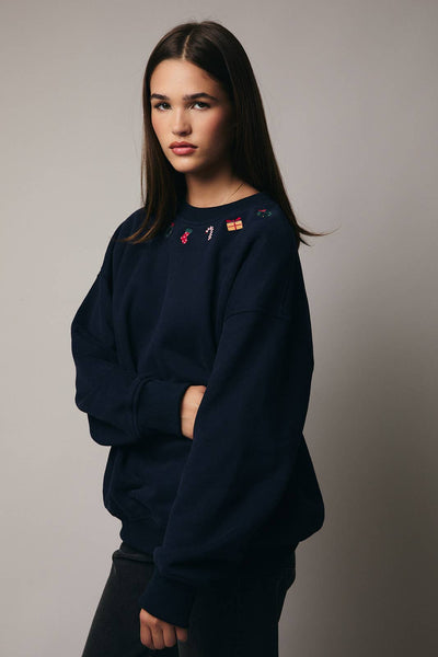 Subtle and Sweet Christmas Embroidered Collar Sweater