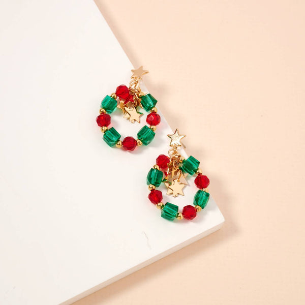 Christmas Glass Beaded Hoop Earrings