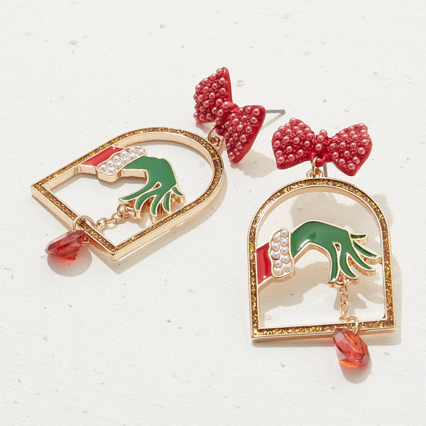 Christmas Monster Hand Enamel Earrings