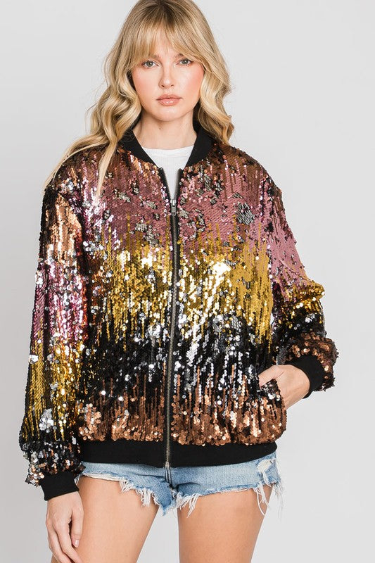 Into the Night Sequin Bomber Jacket