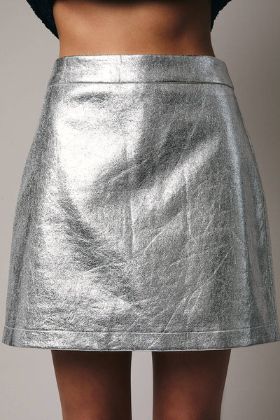 Fashionably Late Foil Faux Leather Mini Skirt