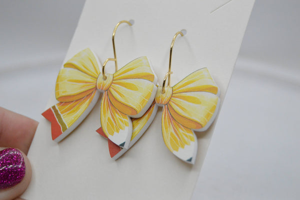 Pencil Coquette Bow Acrylic Earrings