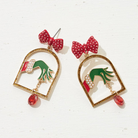 Christmas Monster Hand Enamel Earrings