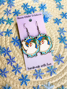 Frosty The Snowman Hand-Painted Wood Earrings