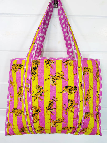 Lemonade Tiger Print Quilted Travel Tote