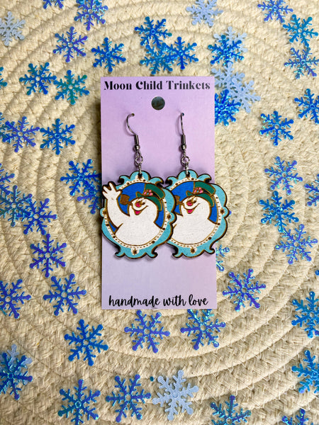 Frosty The Snowman Hand-Painted Wood Earrings