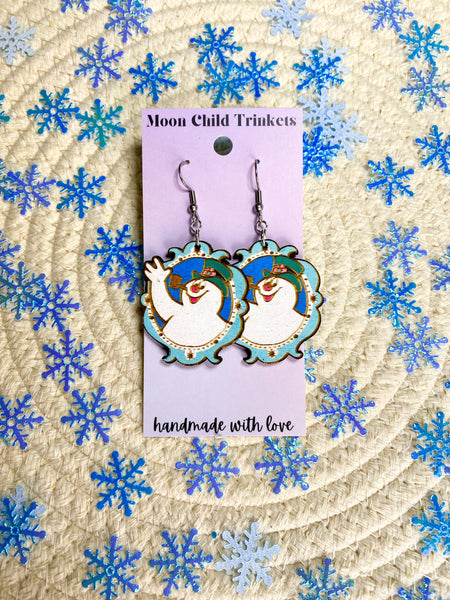 Frosty The Snowman Hand-Painted Wood Earrings