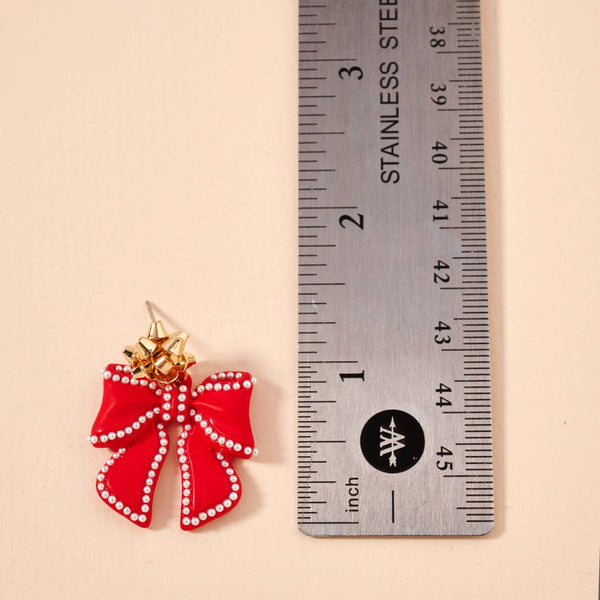 Christmas Bow Enamel Dangling Earrings