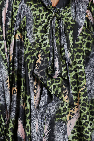 Beulah Style Leopard Printed Satin Blouse